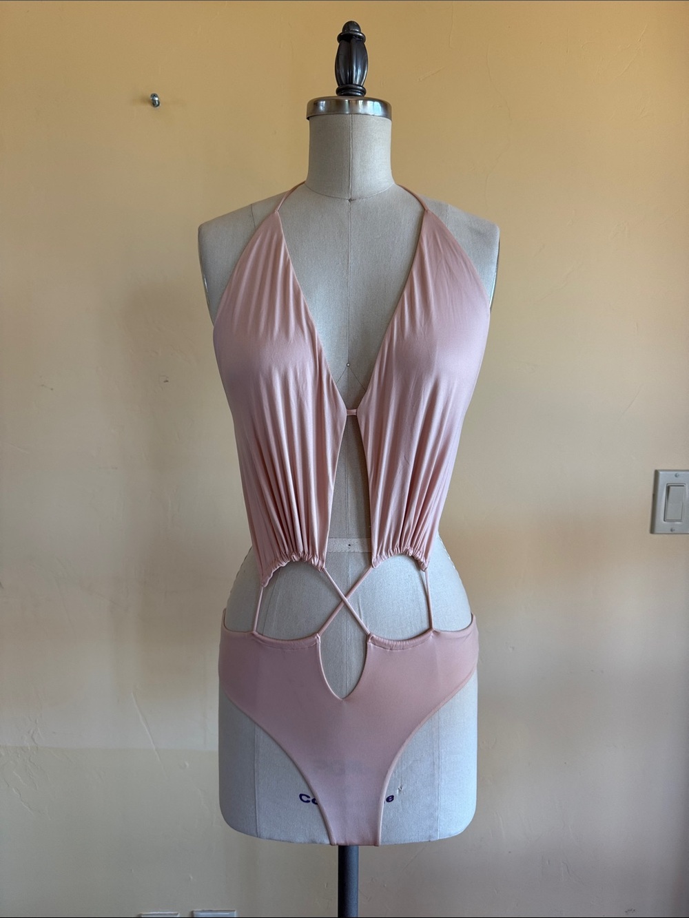 Monica Hansen Blush Pink Plunge Cutout One-Piece Swimsuit